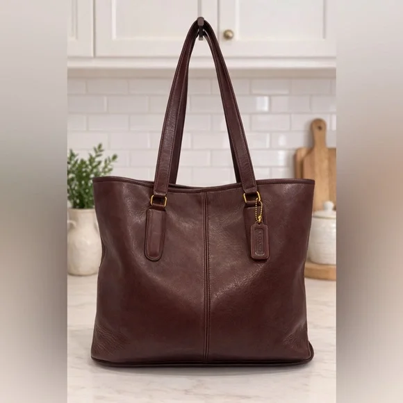 Coach Vintage NYC Marketing Tote Glove Tanned Leather Burgundy Shopper 1980’s - Picture 1 of 12